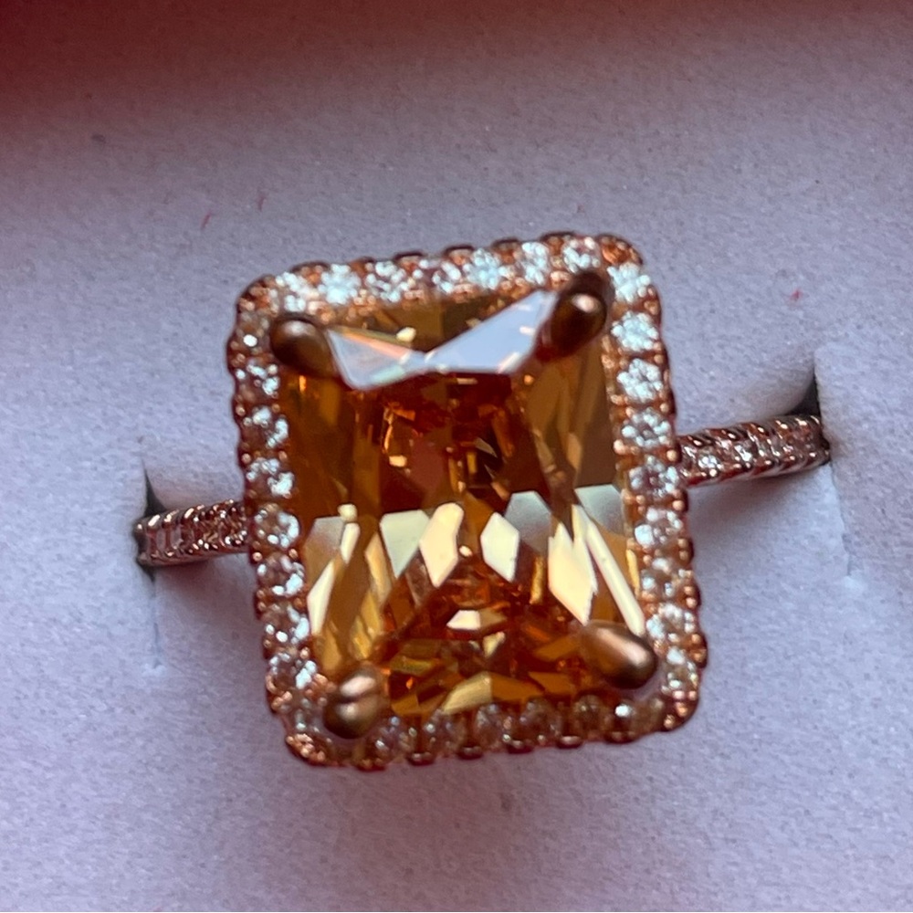 Rose Gold Over 925 Sterling Silver (Stamped) Orange CZ Gemstone Ring Size 7 NWT